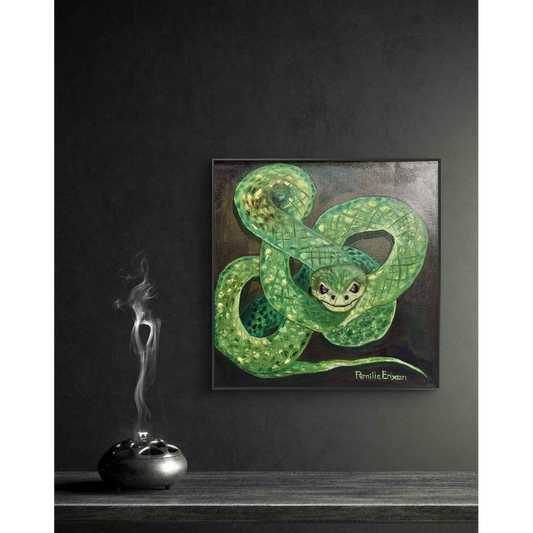"GRÖN MAMBA"-Originalmålning i olja 30x30cm (12x12")