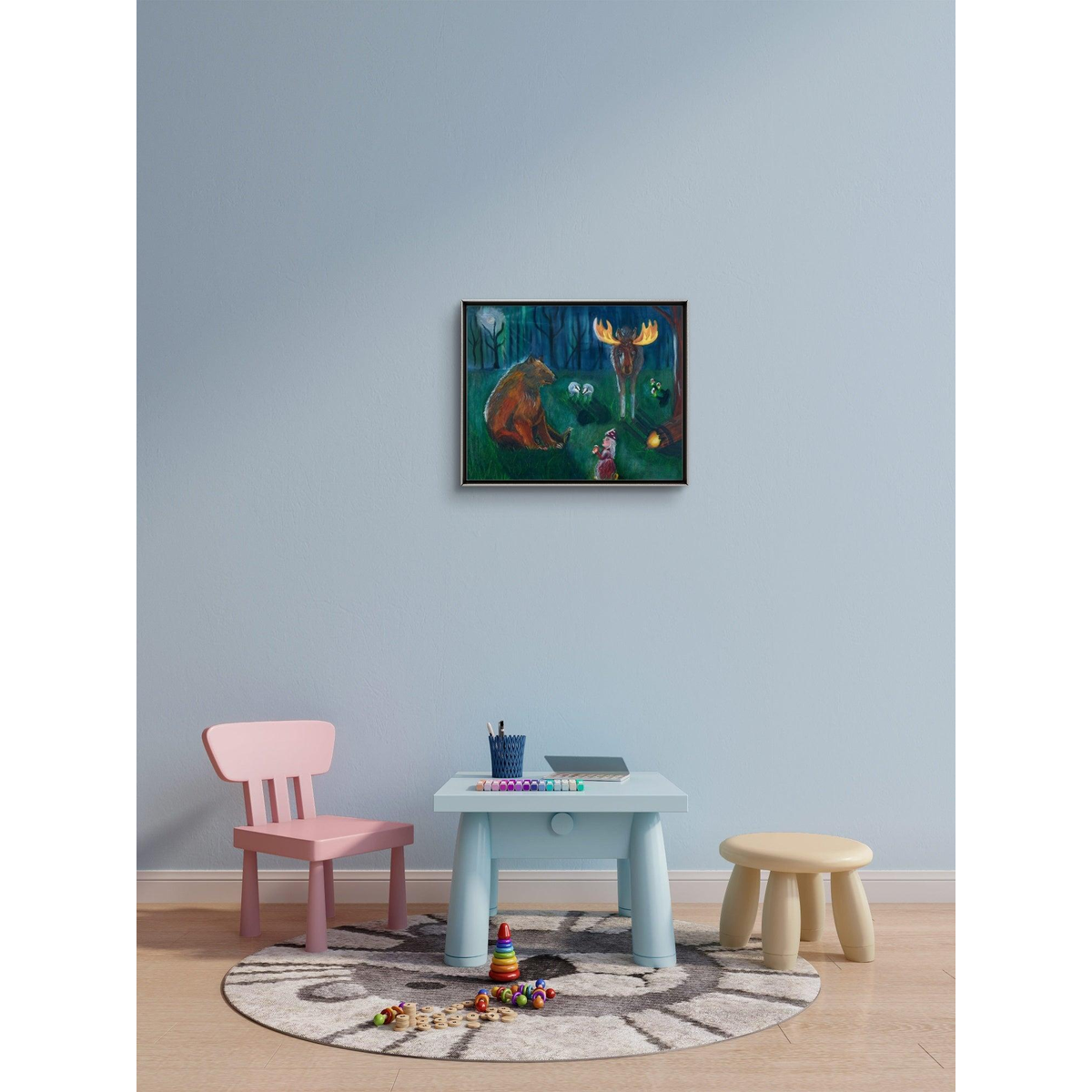 "KONSERT I DEN MAGISKA SKOGEN" Oljemålning 46x55 cm (18.4x22")
