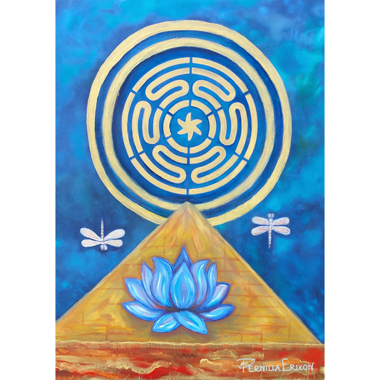 Blå lotus Original tavla 60x80 cm (24x32") Symbolik, Pyramid