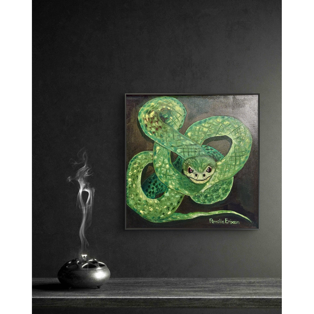 "GRÖN MAMBA"-Originalmålning i olja 30x30cm (12x12")