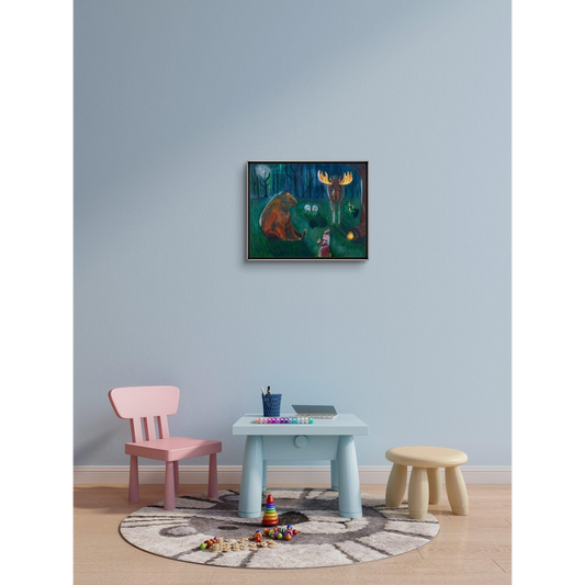 "KONSERT I DEN MAGISKA SKOGEN" Oljemålning 46x55 cm (18.4x22")