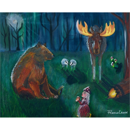"KONSERT I DEN MAGISKA SKOGEN" Oljemålning 46x55 cm (18.4x22")