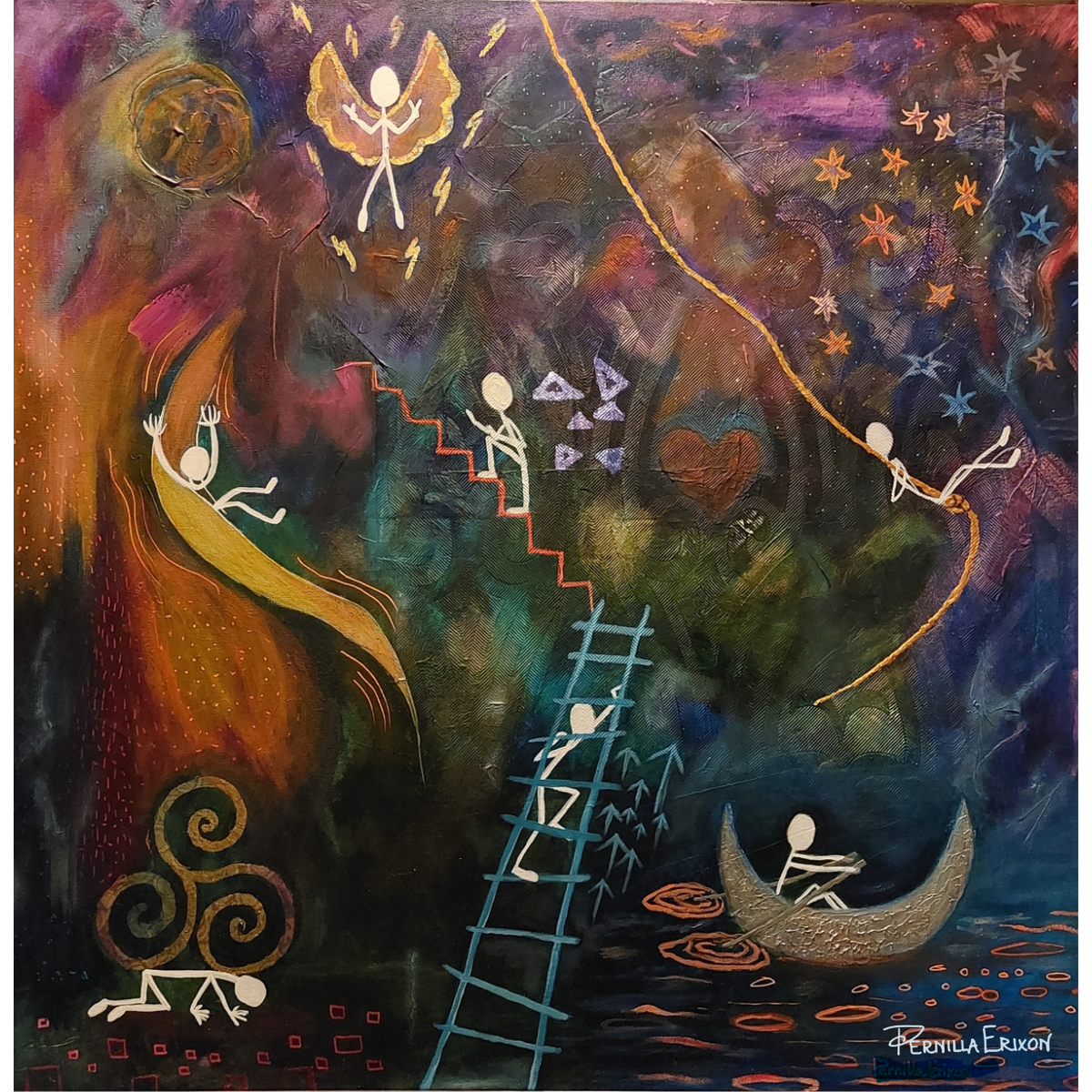 Livet Original tavla mixed media 80x80 cm (32x32") Filosofisk 