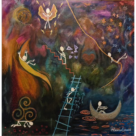 Livet Original tavla mixed media 80x80 cm (32x32") Filosofisk 