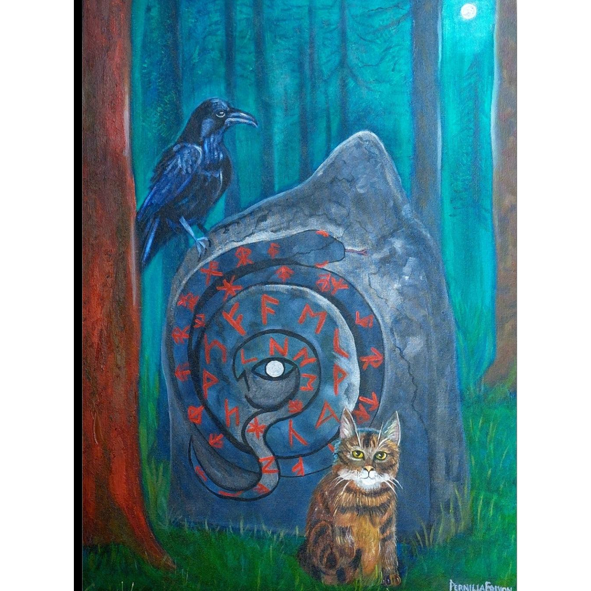 "RUNORNAS VÄKTARE"- Originalmålning i blandteknik 60x80 cm (24x32")