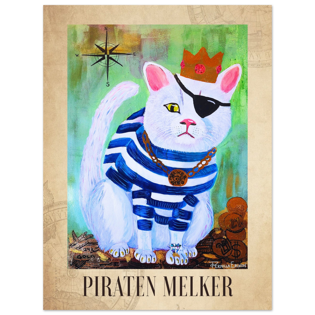 "PIRATEN MELKER" 30x40cm Konst Poster, Pernilla Erixon Art
