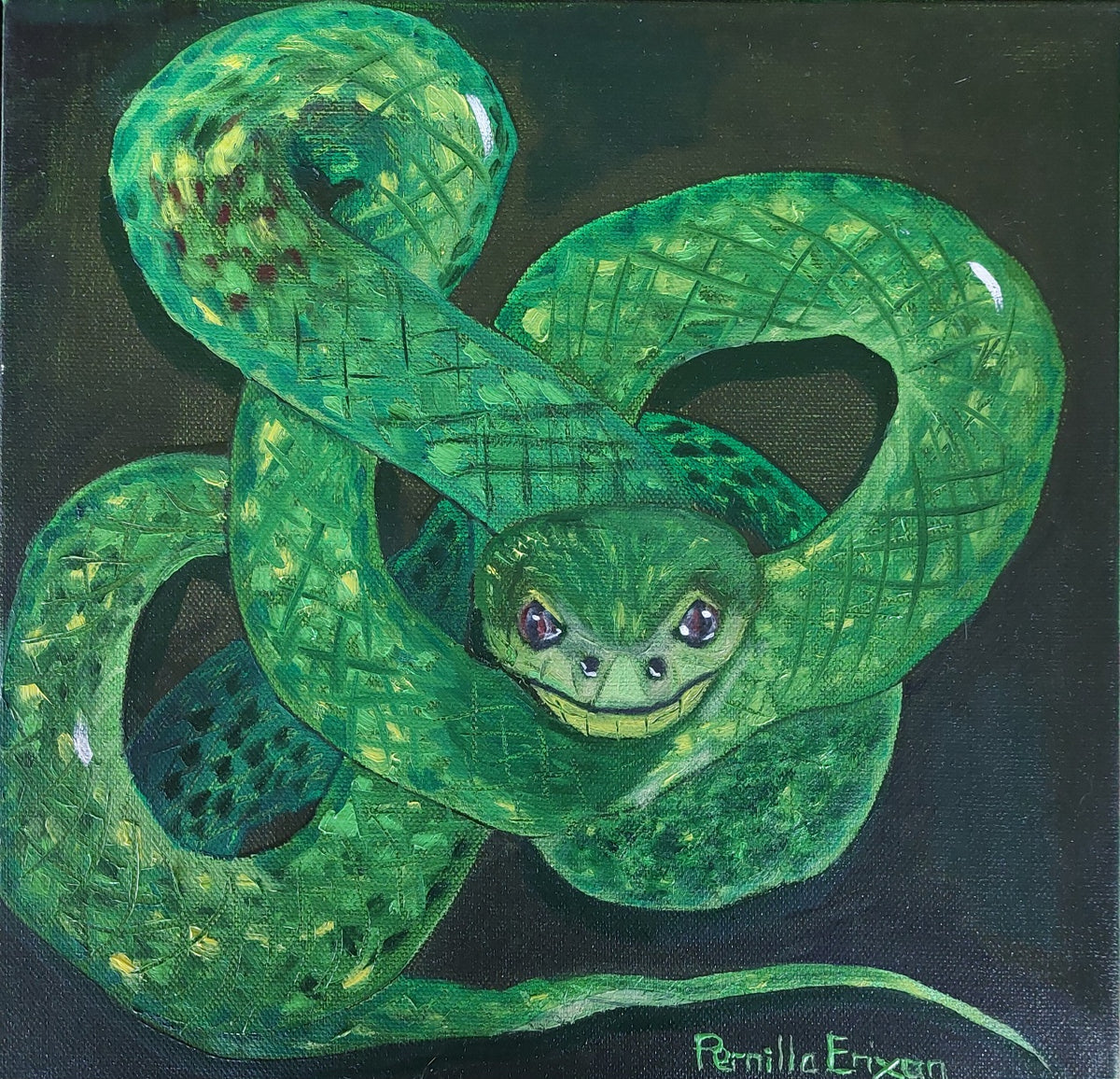 "GRÖN MAMBA"-Originalmålning i olja 30x30cm (12x12")